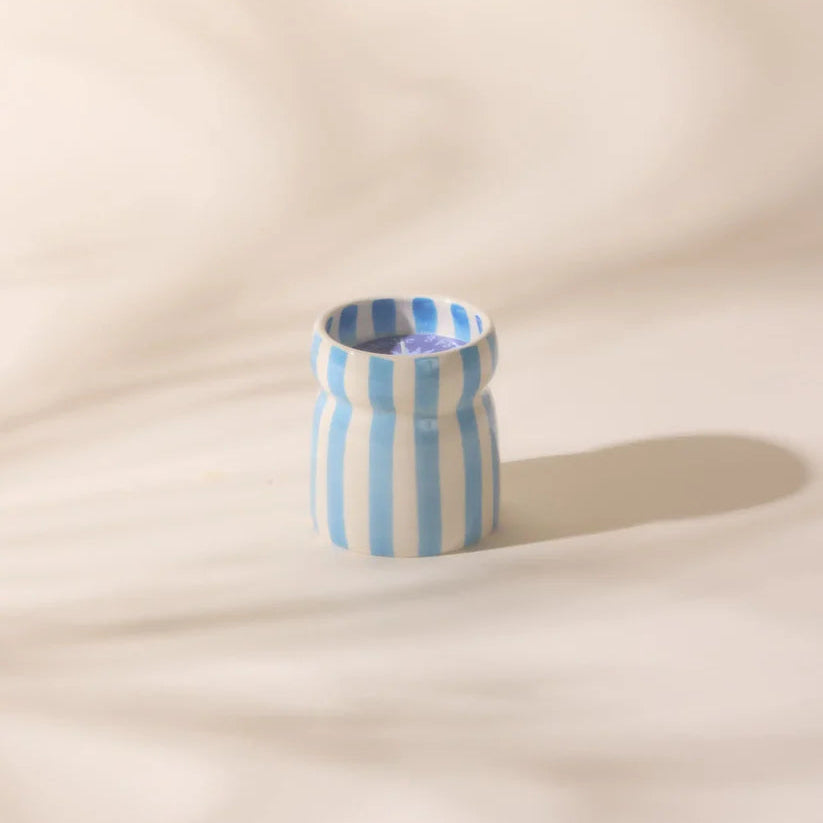 Cabana 6.5oz/184g Blue Striped Ceramic Candle - Lost At Sea