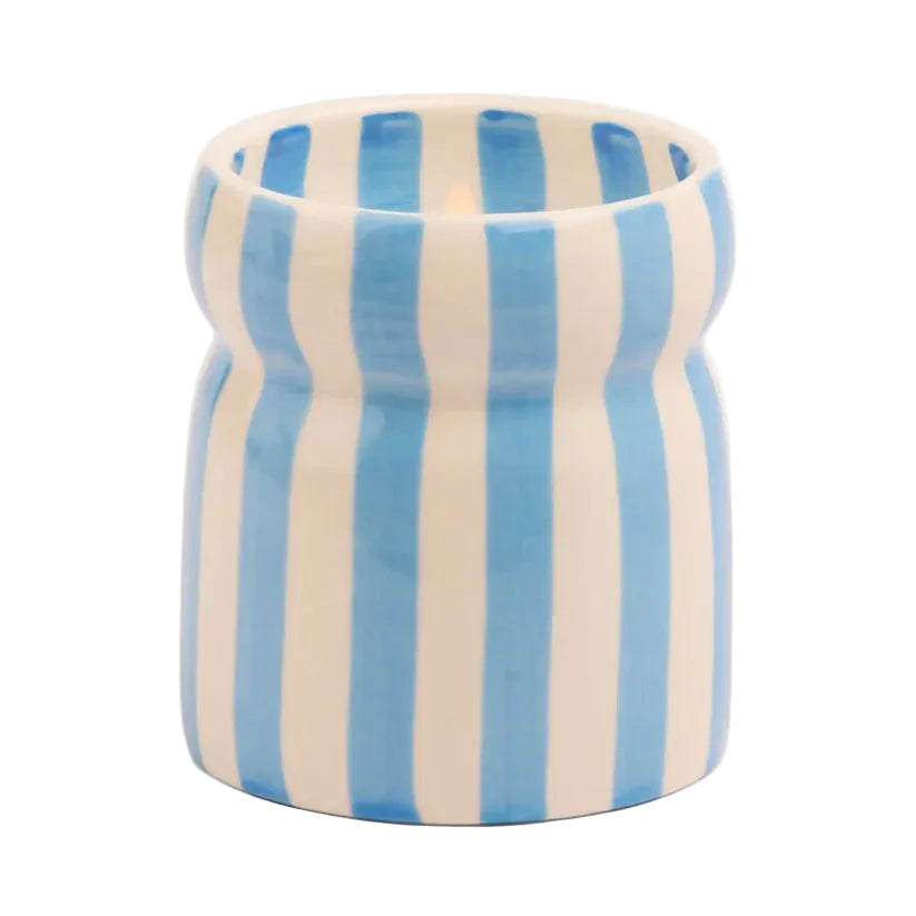 Cabana 6.5oz/184g Blue Striped Ceramic Candle - Lost At Sea