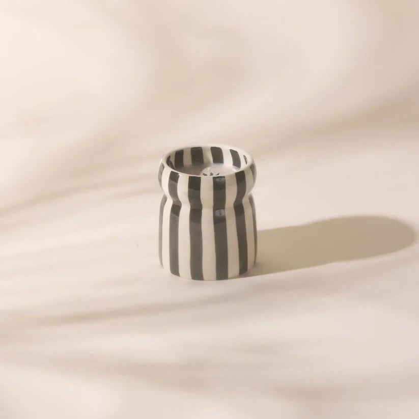 Cabana 6.5oz/184g Black Striped Ceramic Candle - Lava Stone