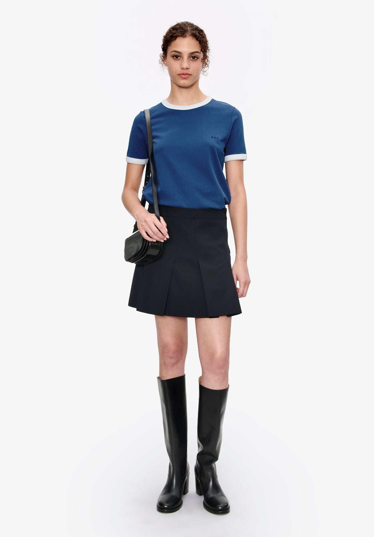 T-Shirt Crop Manche Courte Contrasté