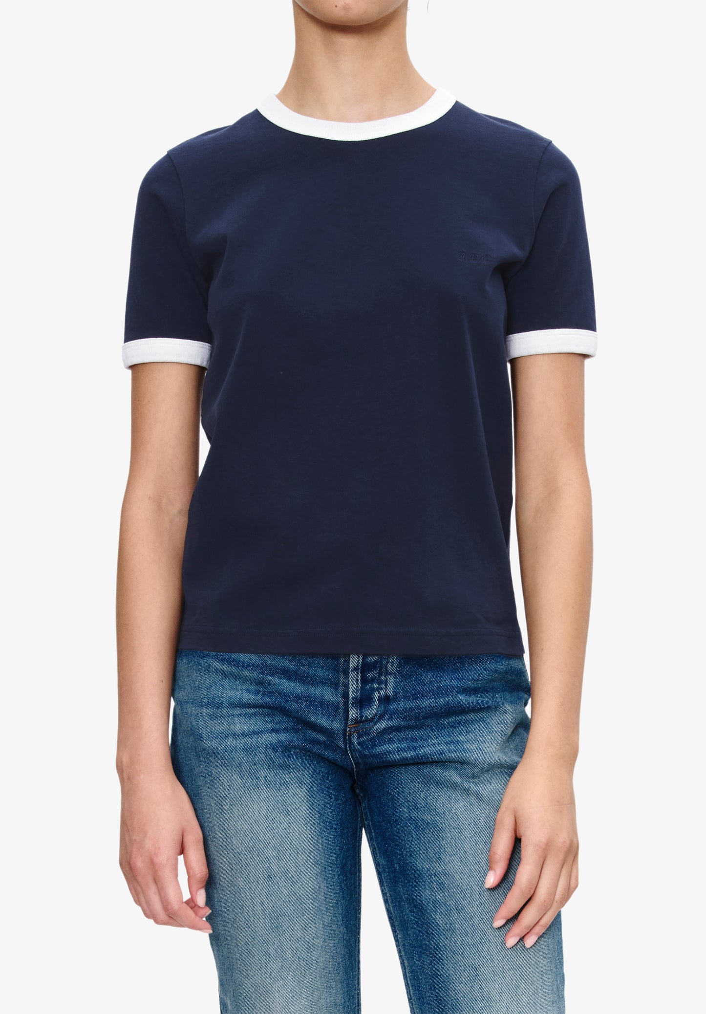 T-Shirt Crop Manche Courte Contrasté