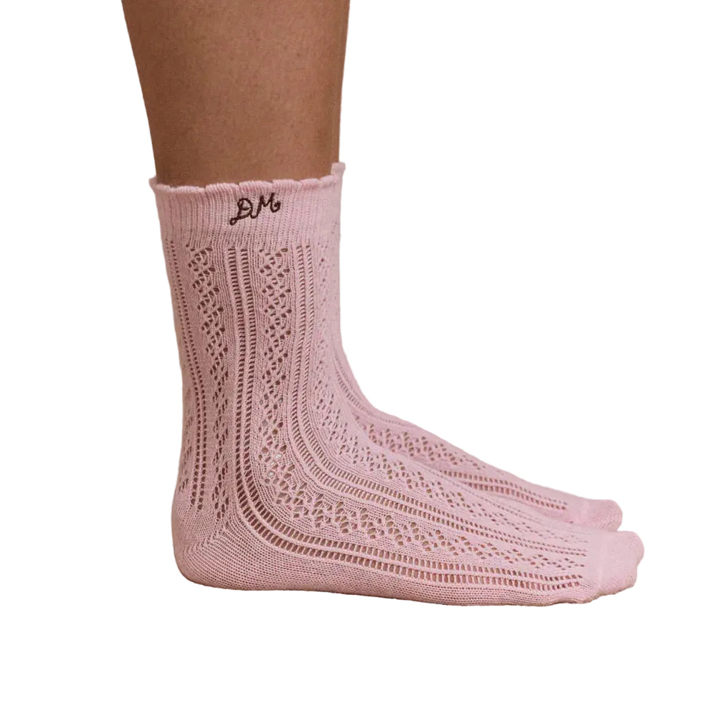 Calf Length 2 Pack Pointelle Socks-Choc & Purple