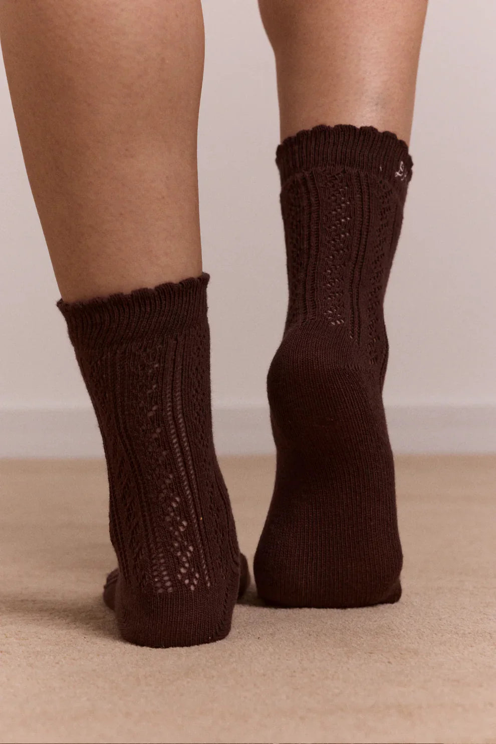 Calf Length 2 Pack Pointelle Socks-Choc & Purple