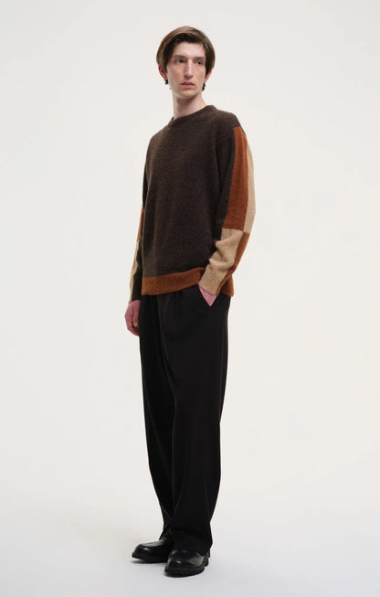 Fluffy Alpaca Mix Colour Block Crew