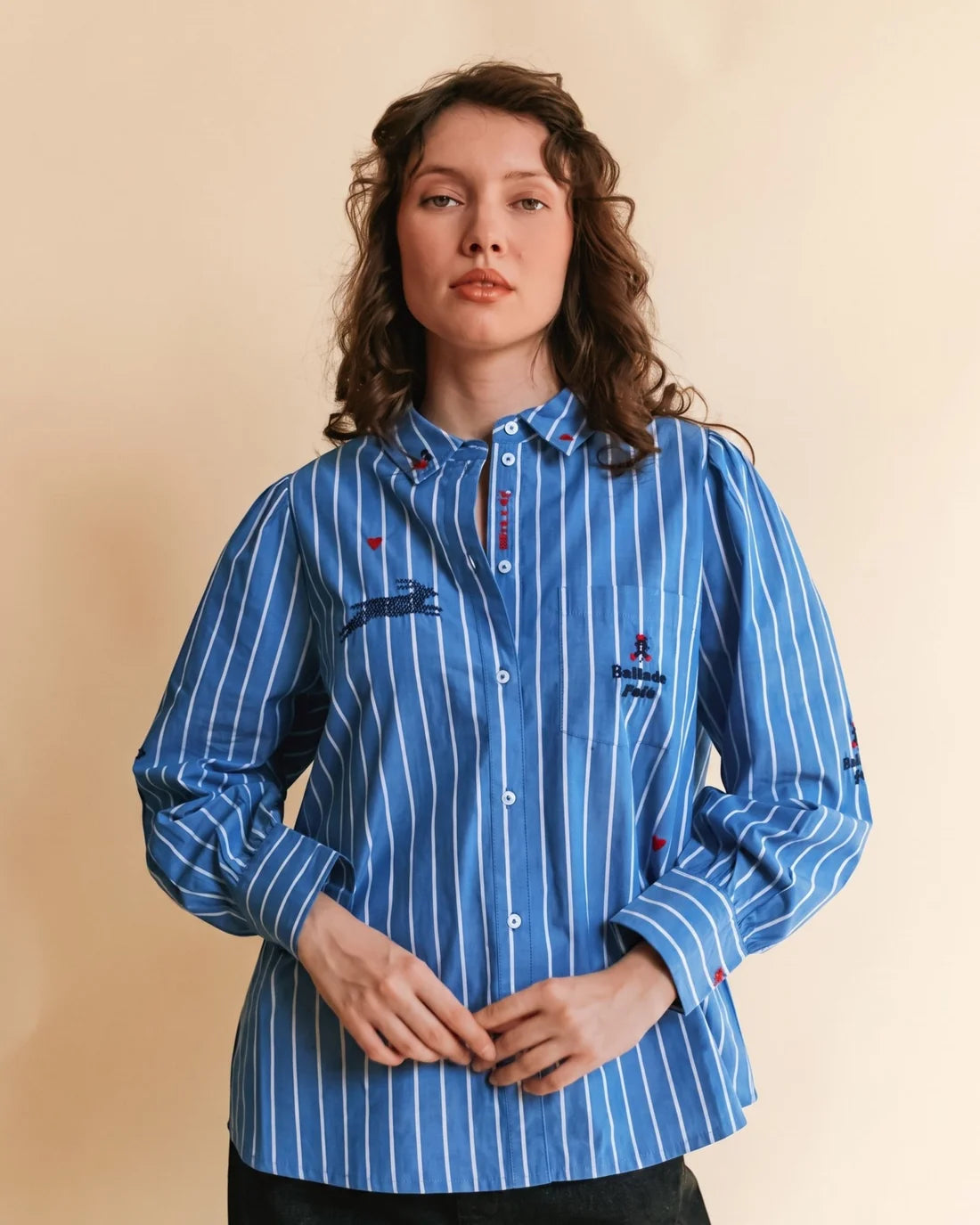 Chemise Rayee Avec Broderie
