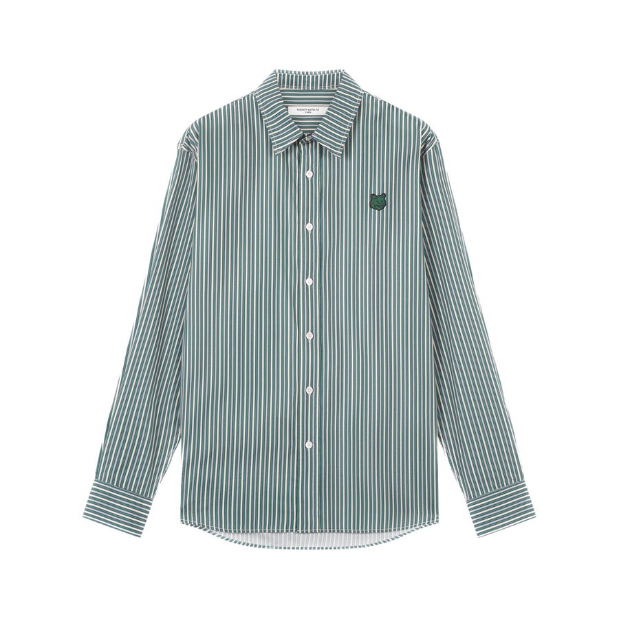 Maison Kitsune | Striped Casual Shirt with Bold Fox Head Patch