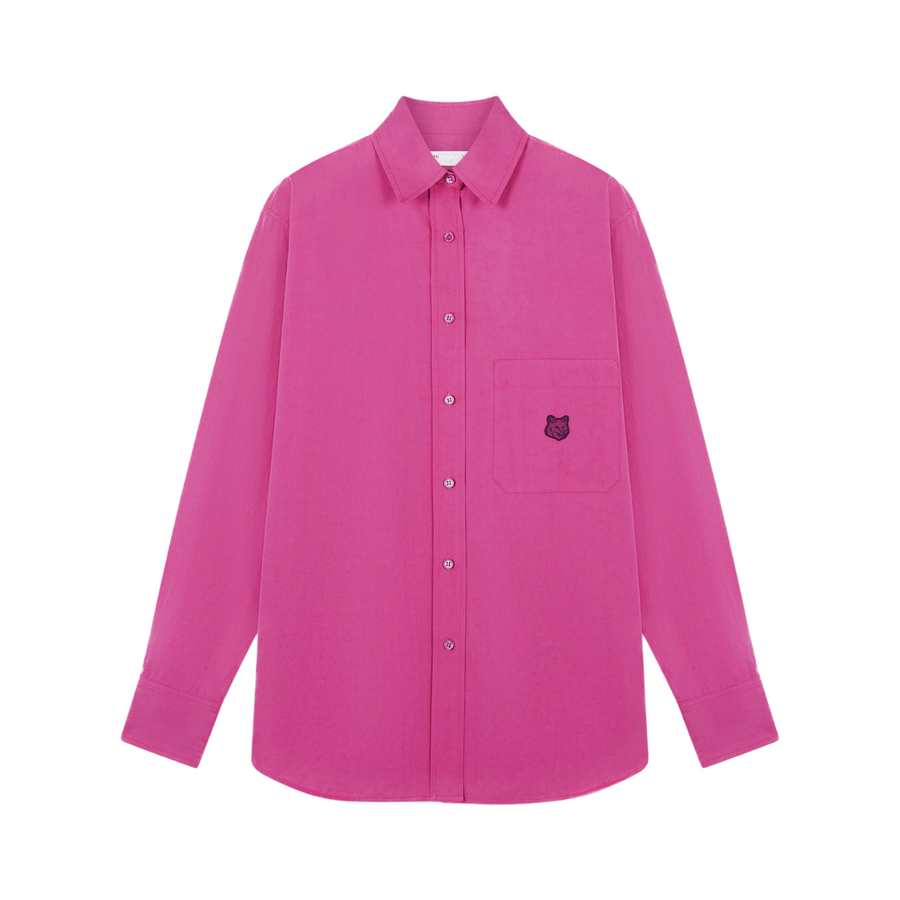 Casual Shirt With Chest Pocket And Bold Fox Head Patch In Cotton Poplin Fuchsia (women)