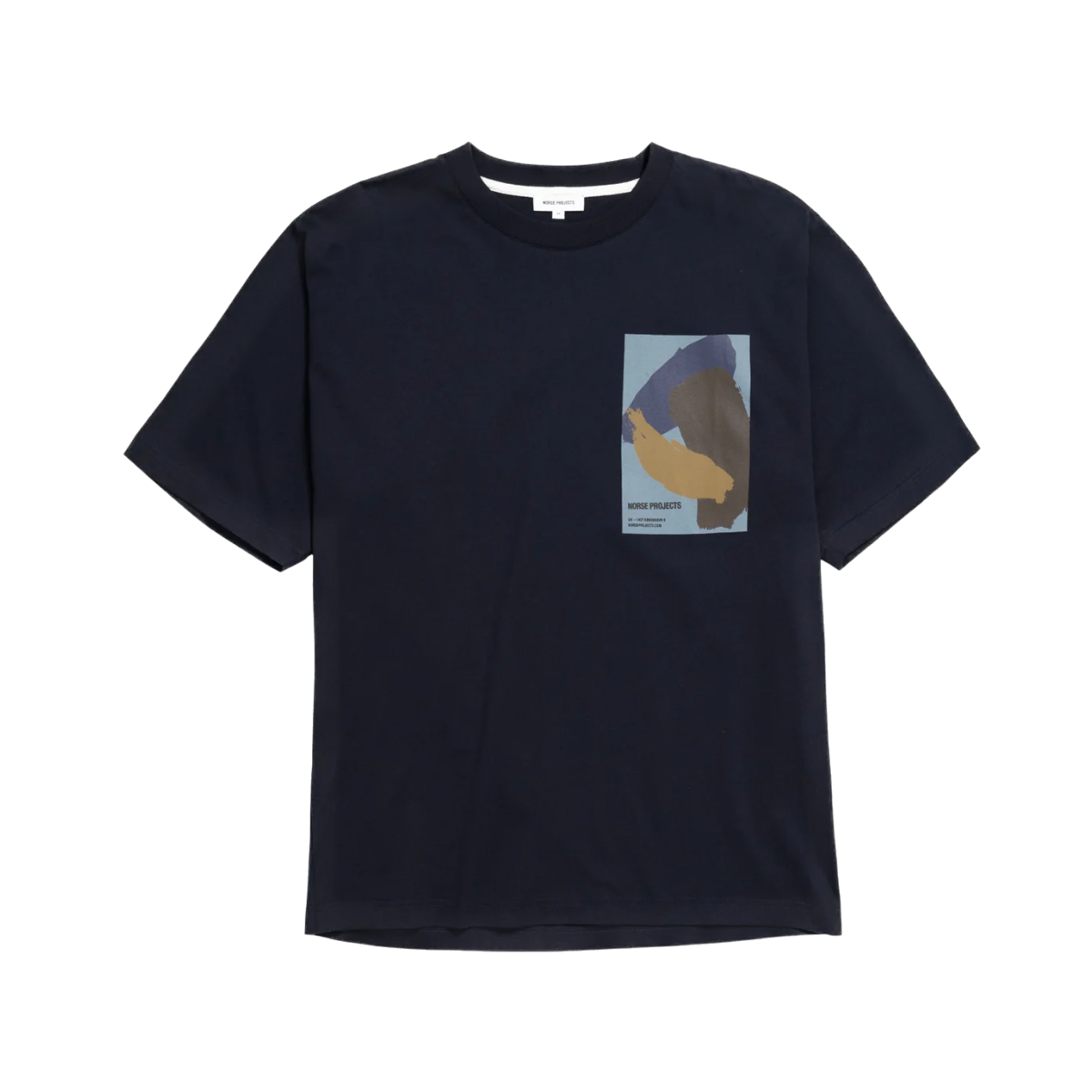 Simon Loose Organic Brush Stroke Print T-Shirt Dark Navy