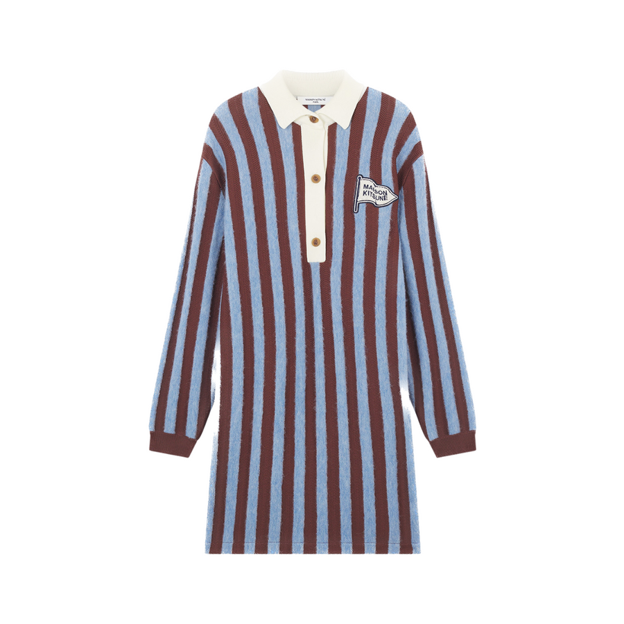 Striped Polo Dress Sky Blue/Hazelnut Stripes