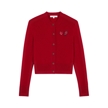 Double Patch Fox & Dragon Cardigan Deep Red