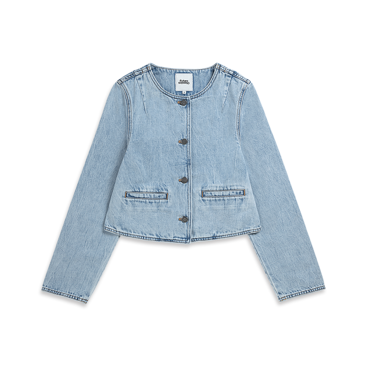 Bleached Denim Cropped Jacket Bleach Indigo