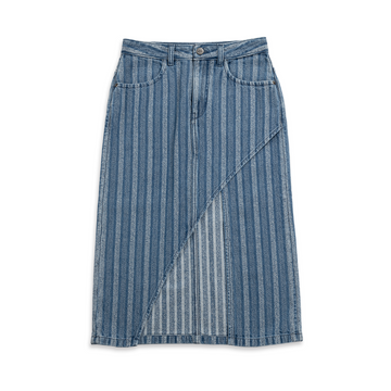 Striped Denim Cutout Skirt Mid Indigo Stripe