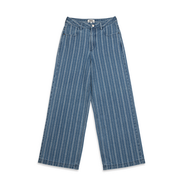 Striped Wide Leg Jeans Mid Indigo Stripe