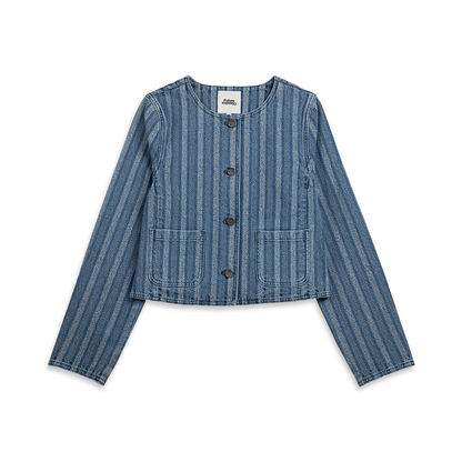 Striped Denim Pocket Jacket Mid Indigo Stripe