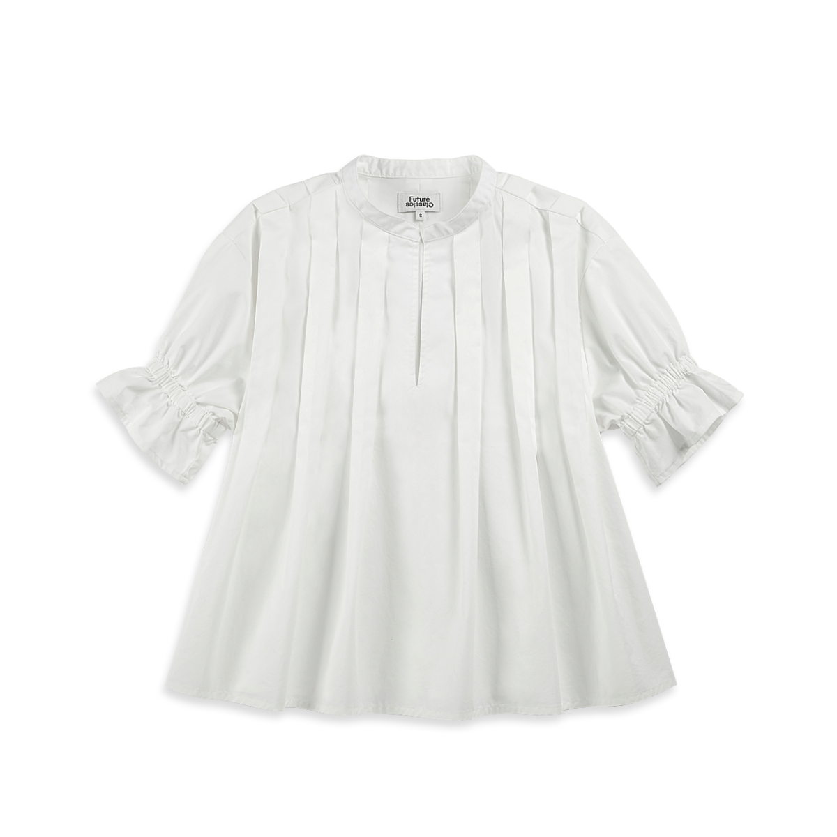 Pleated V-neck SS Blouse Pure White
