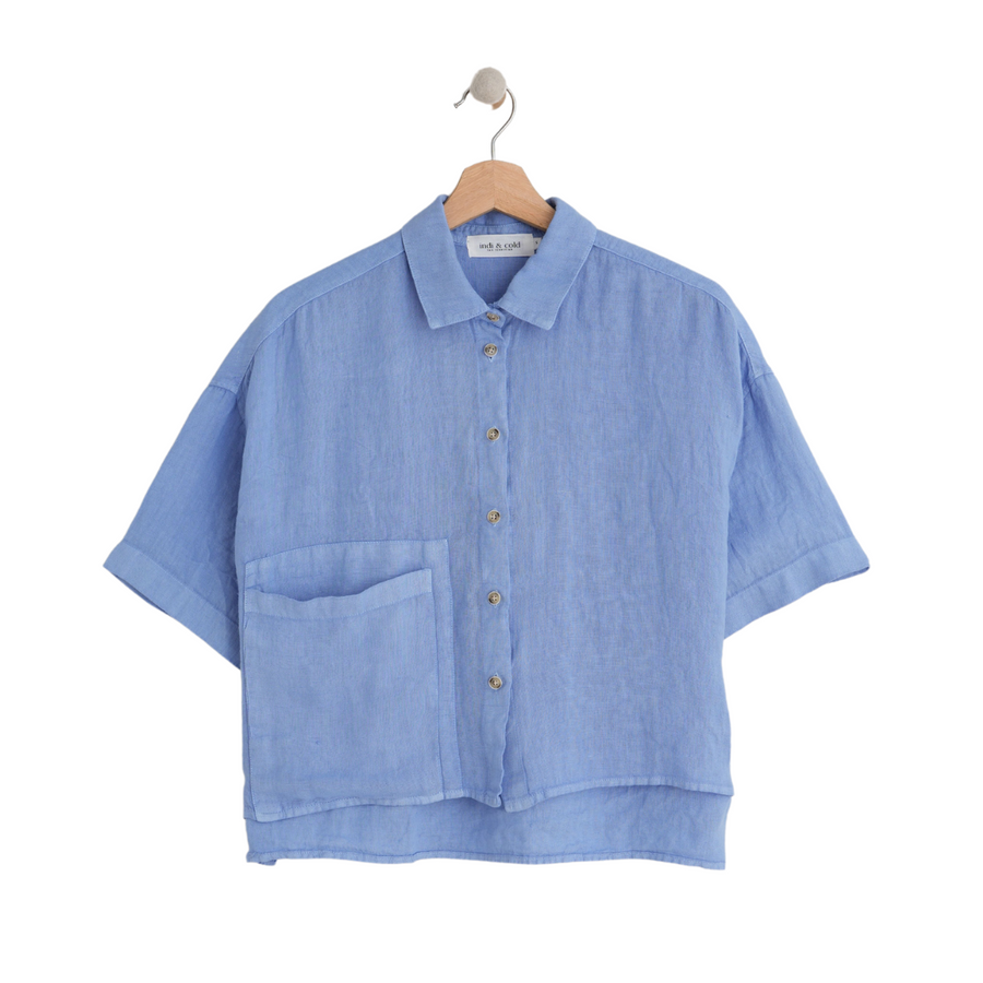 Linen Crop Shirt Azul Glacial