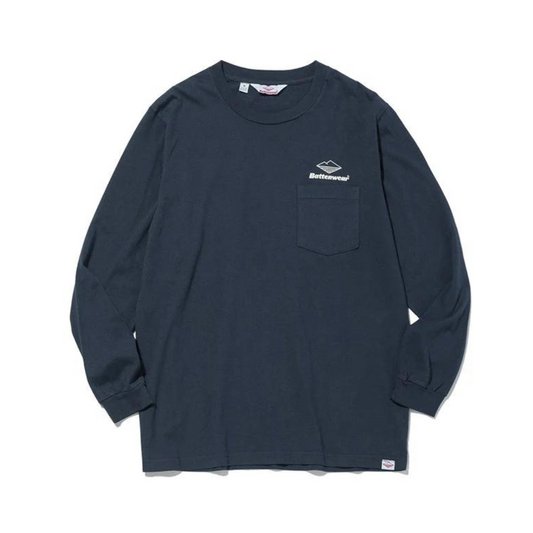 Team L/S Pocket Tee Navy x White