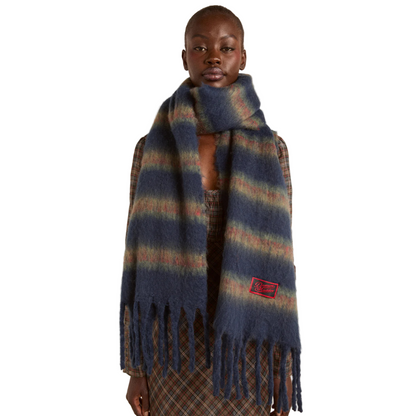Brushed Oversized Scarf - Choc Blue Stripe