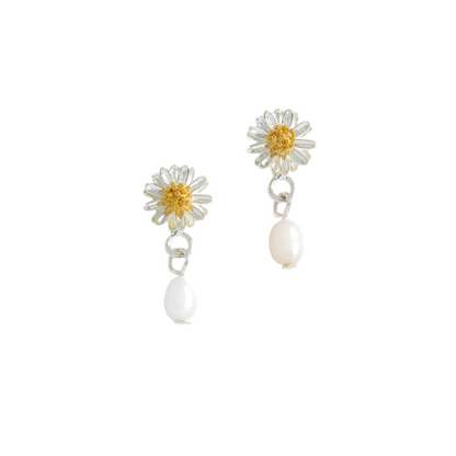 Flower Pearl Drop Studs