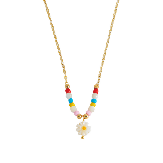 Flower Shell Bead And Chain Necklace