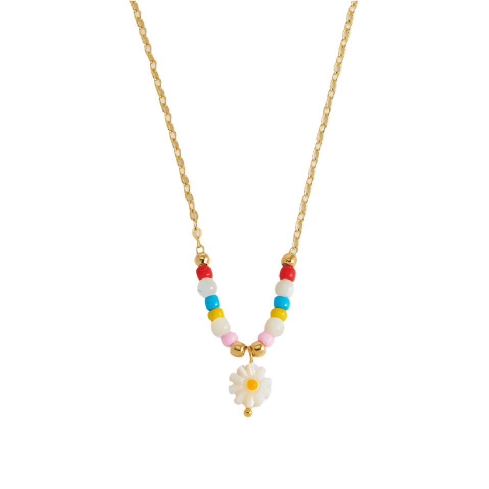 Flower Shell Bead And Chain Necklace