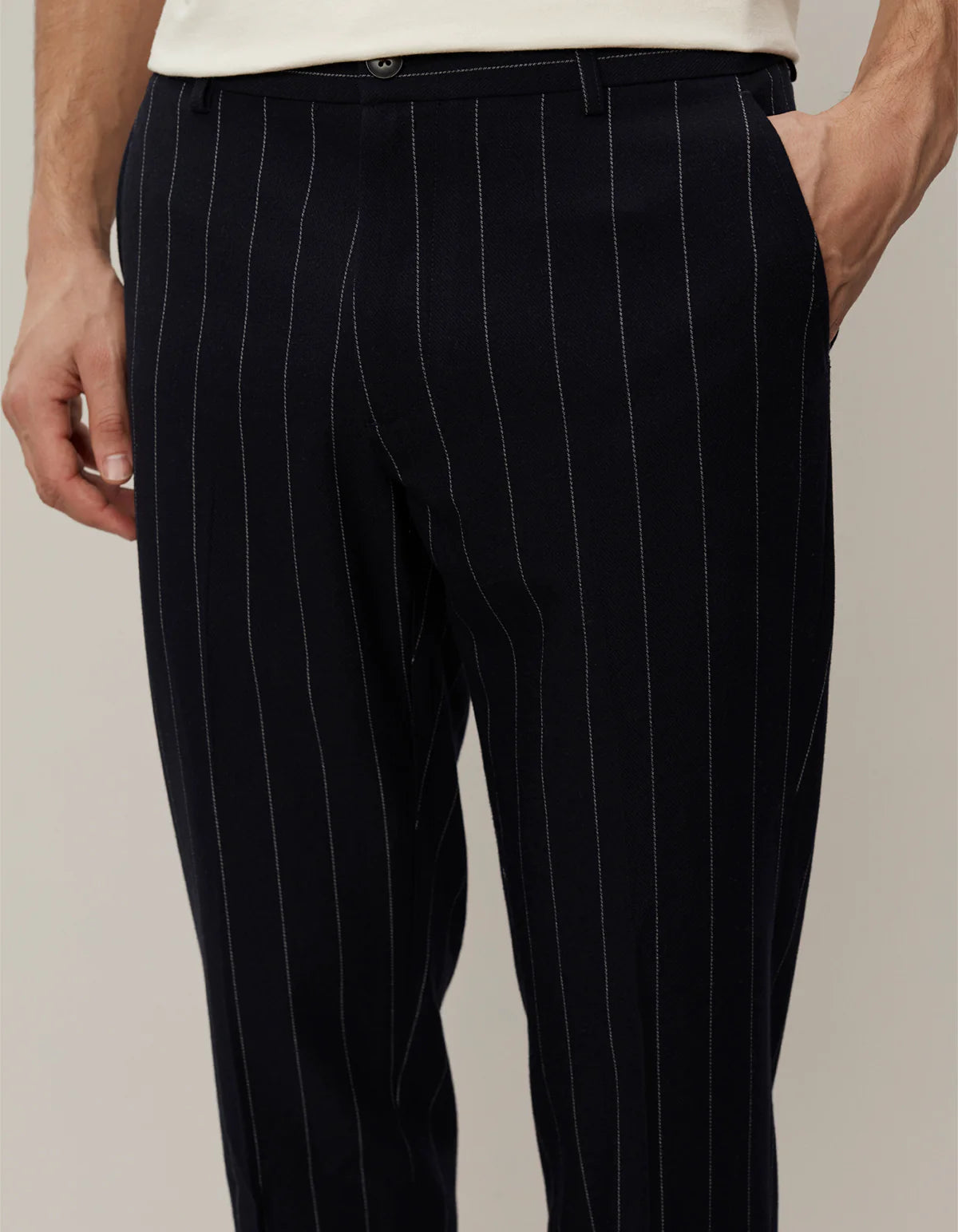 Dark Navy Ivory Pinstripe Regular Como Suit Pants