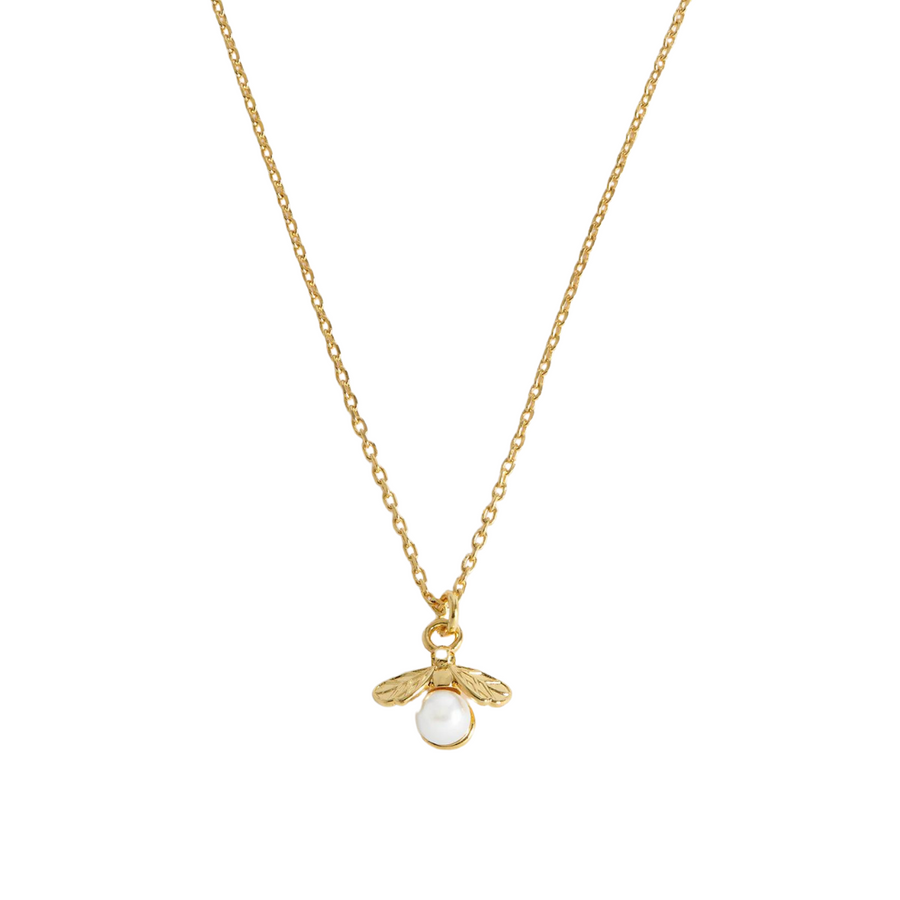 Pearl Bee Pendant Necklace Gold Plated