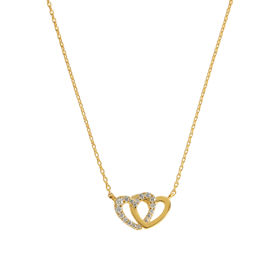 Interlocking Heart CZ Necklace Gold Plated