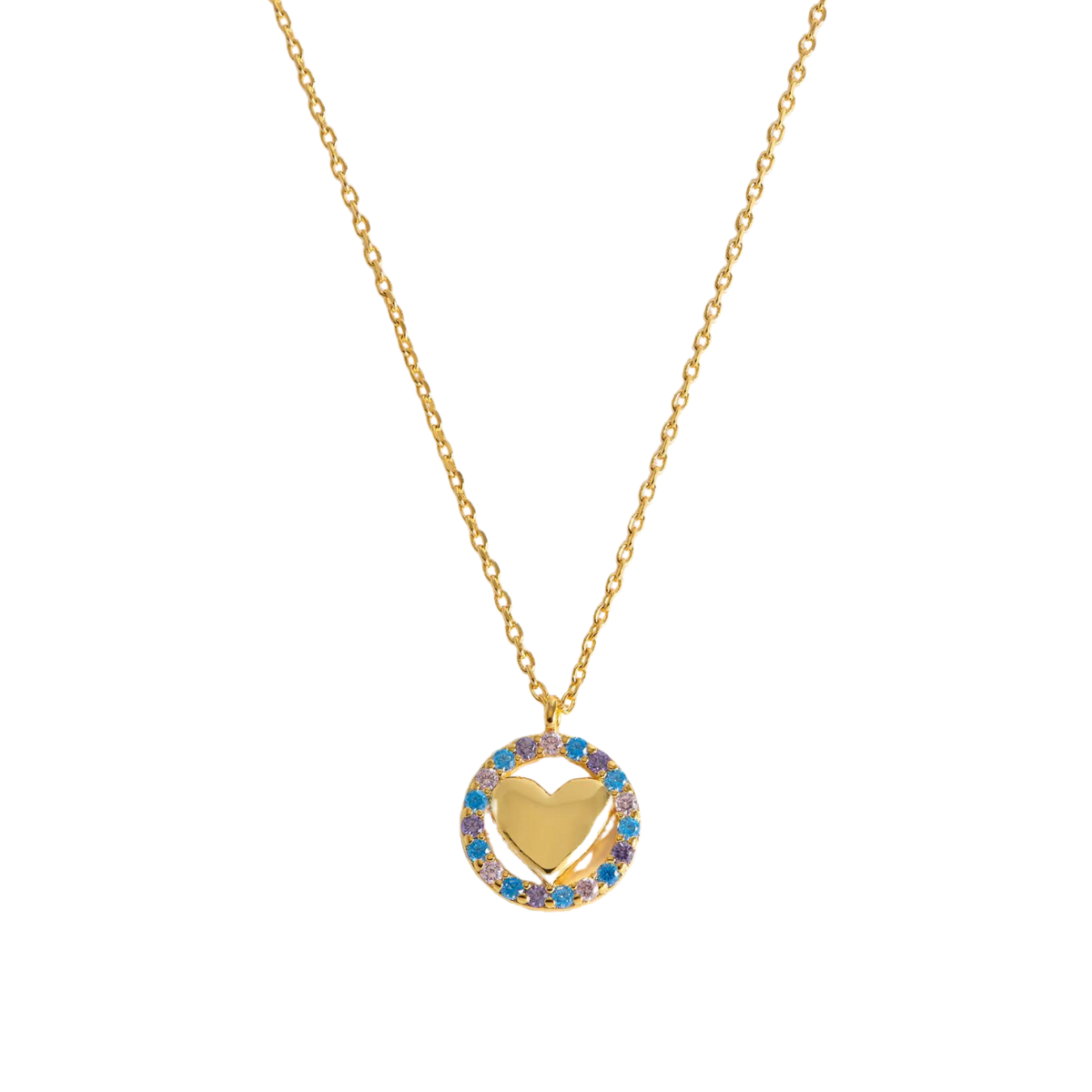 Pastel CZ Heart Pendant Necklace Gold Plated