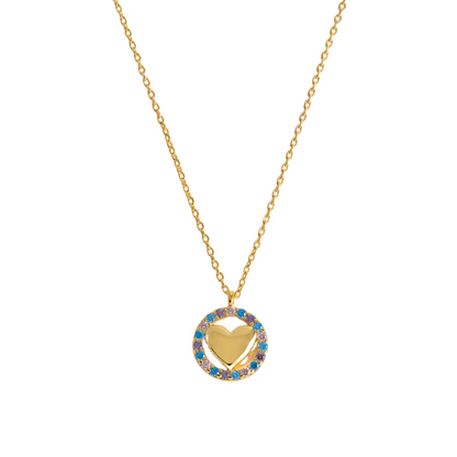 Pastel CZ Heart Pendant Necklace Gold Plated