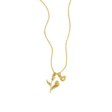Tulip And Pearl Heart Necklace Gold Plated
