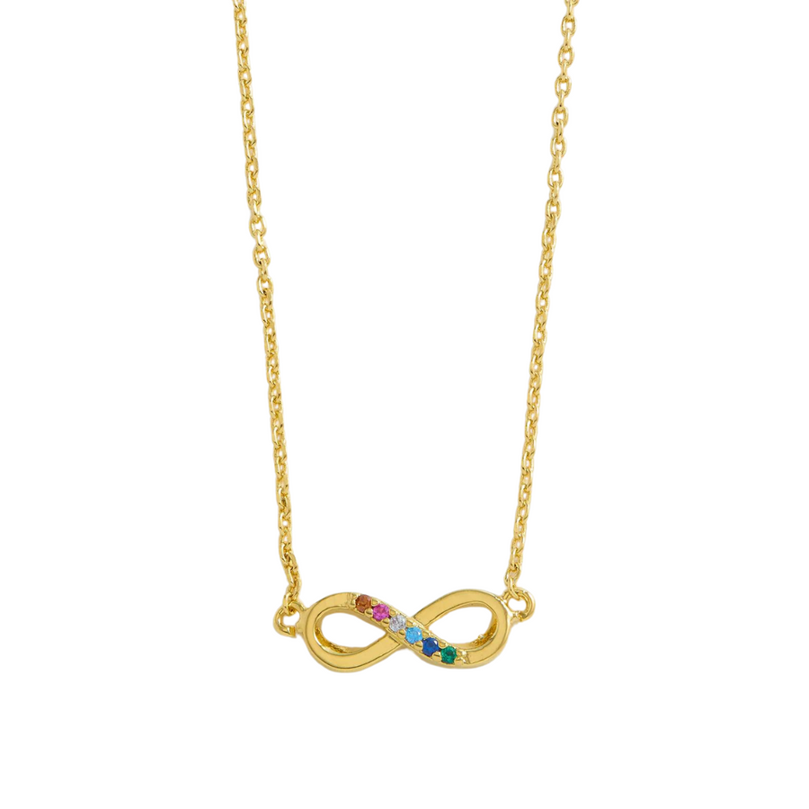 Multi Rainbow CZ Infinity Necklace Gold Plated