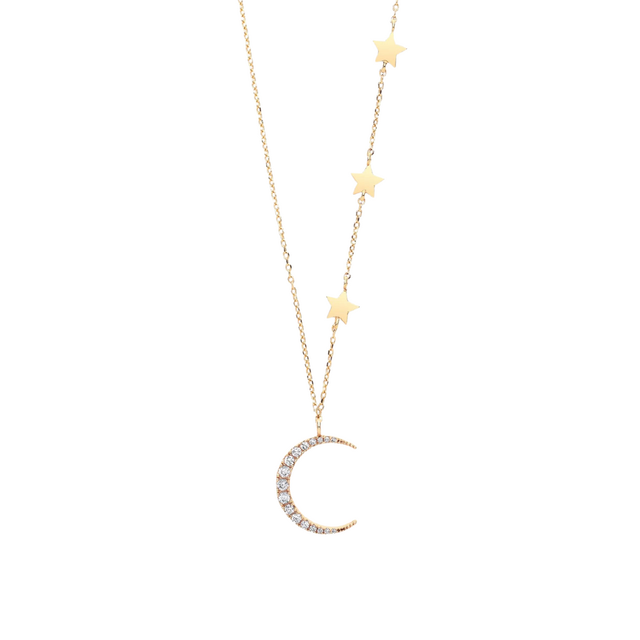 Statement Moon And Stars Necklace Gold Plated
