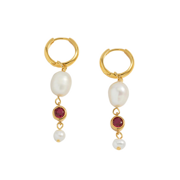 Pink Gradient CZ Pearl Drop Hoops Gold Plated