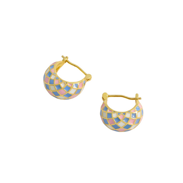 Enamel Patchwork Chunky Hinge Hoops Gold Plated
