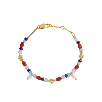 Multi Bead, Swirl Shell And Pearl Bracelet Gold Plated
