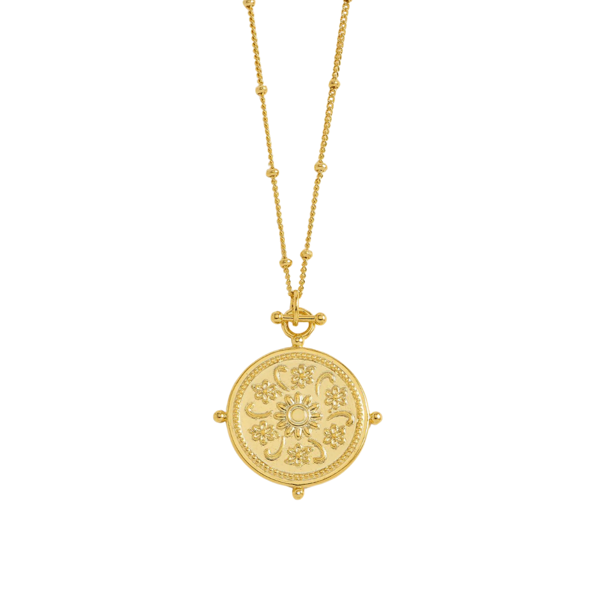 Floral Coin Necklace Gold Plated