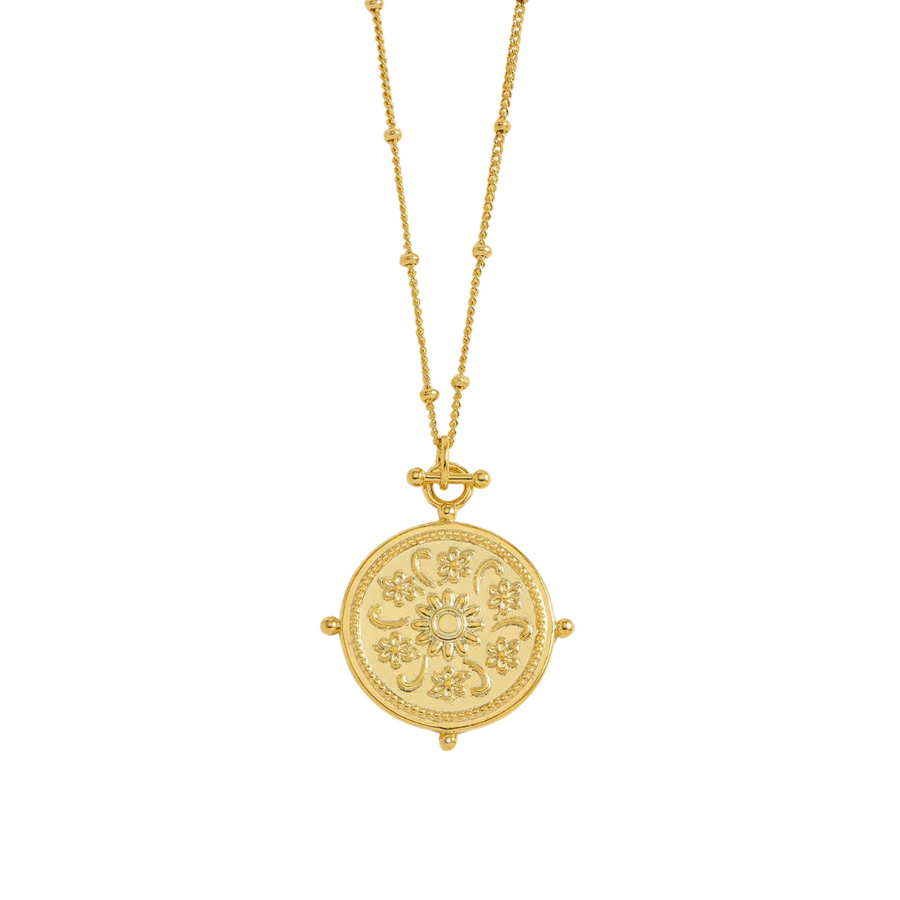 Floral Coin Necklace Gold Plated