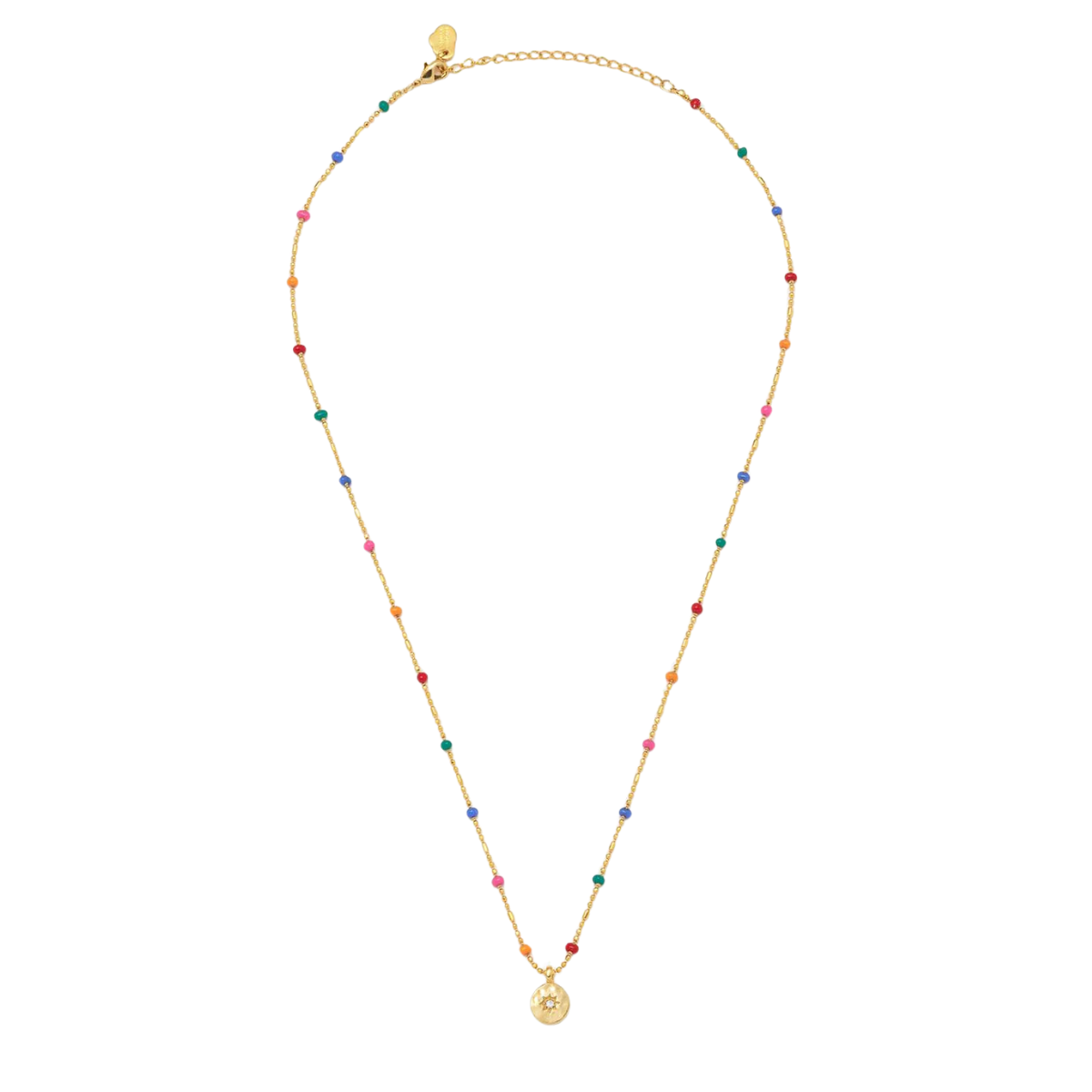 Estella Bartlett Cz Pendant Rainbow Beaded Necklace - Gold