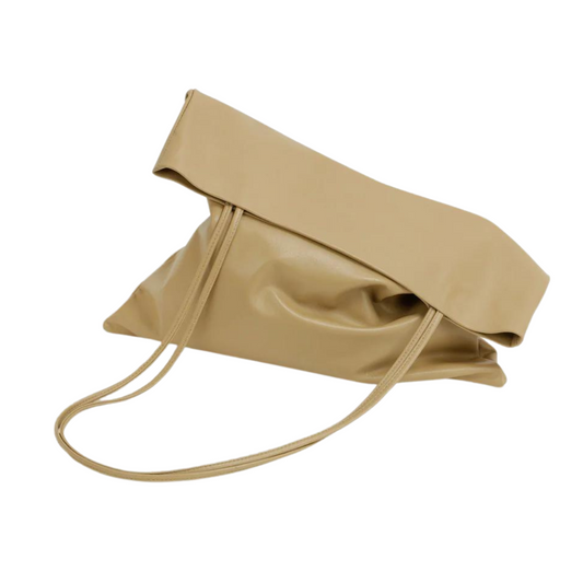 Camel Slim Lamb Sak Woven Shoulder Bag
