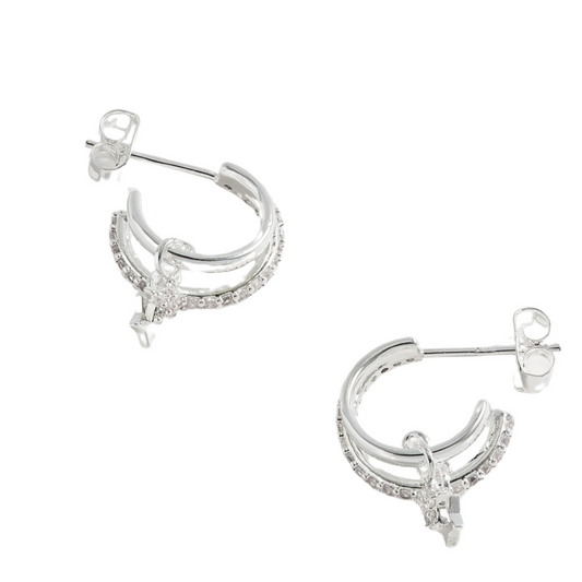 Duo Pave Star Hoops - Silver P