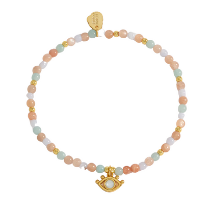 Peach Moonstone Lime Aventurine Mini Beaded Bracelet Gold Plated