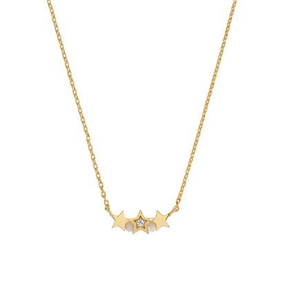 Triple CZ Star Necklace - Gold Plated