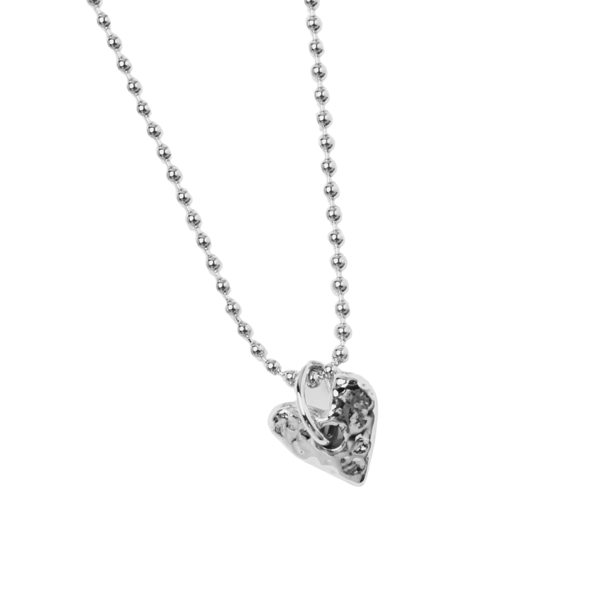 Organic Heart Pendant On 18" Bead Chain In Silver