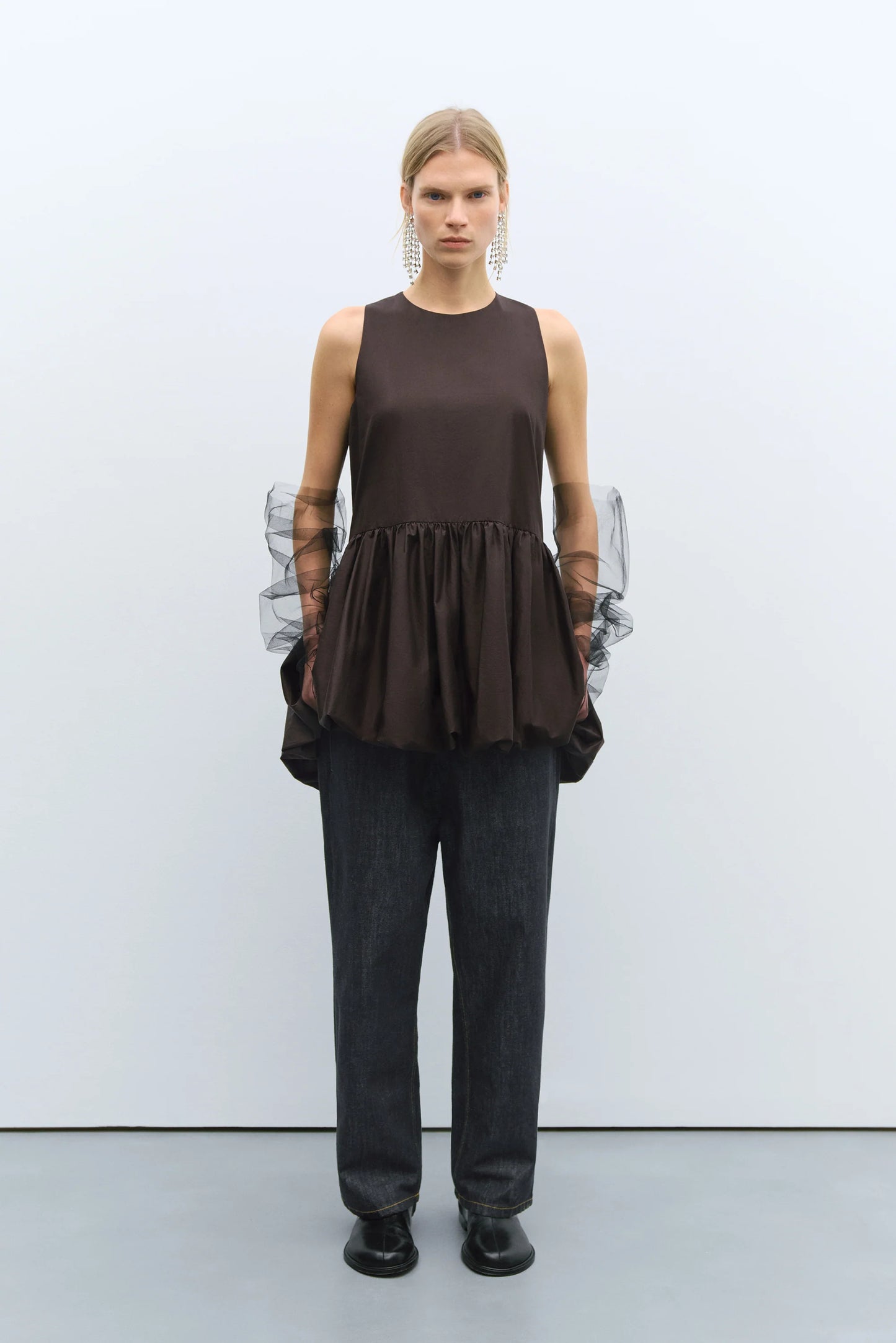 Balloon Mini Dress Brown