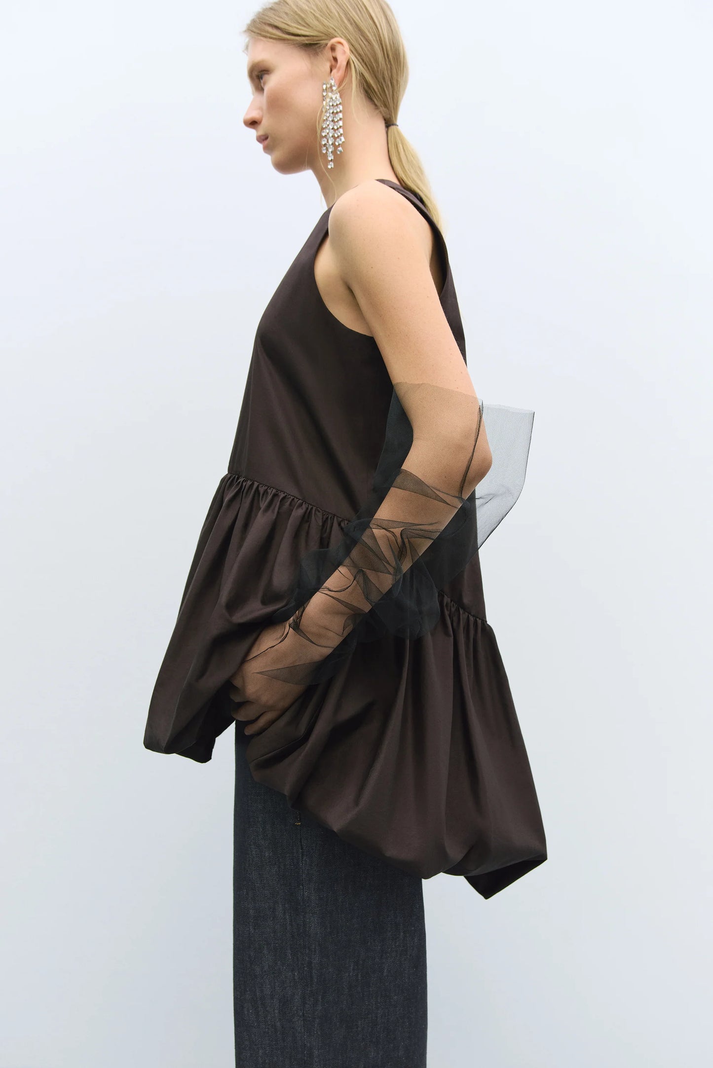 Balloon Mini Dress Brown