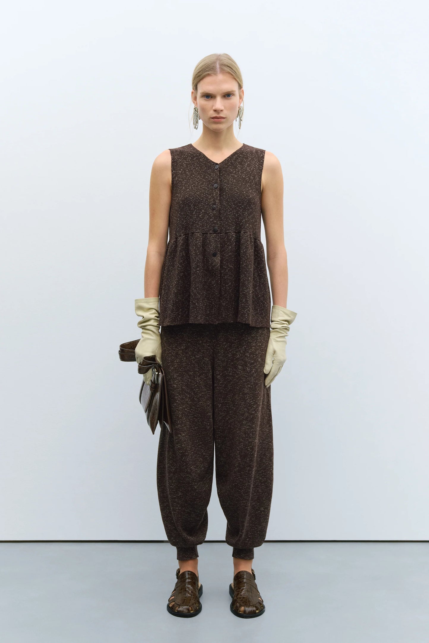 Flecked Cotton Peplum Top