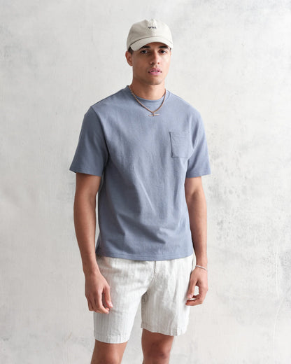 Dean T-Shirt Textured Blue With Pocket