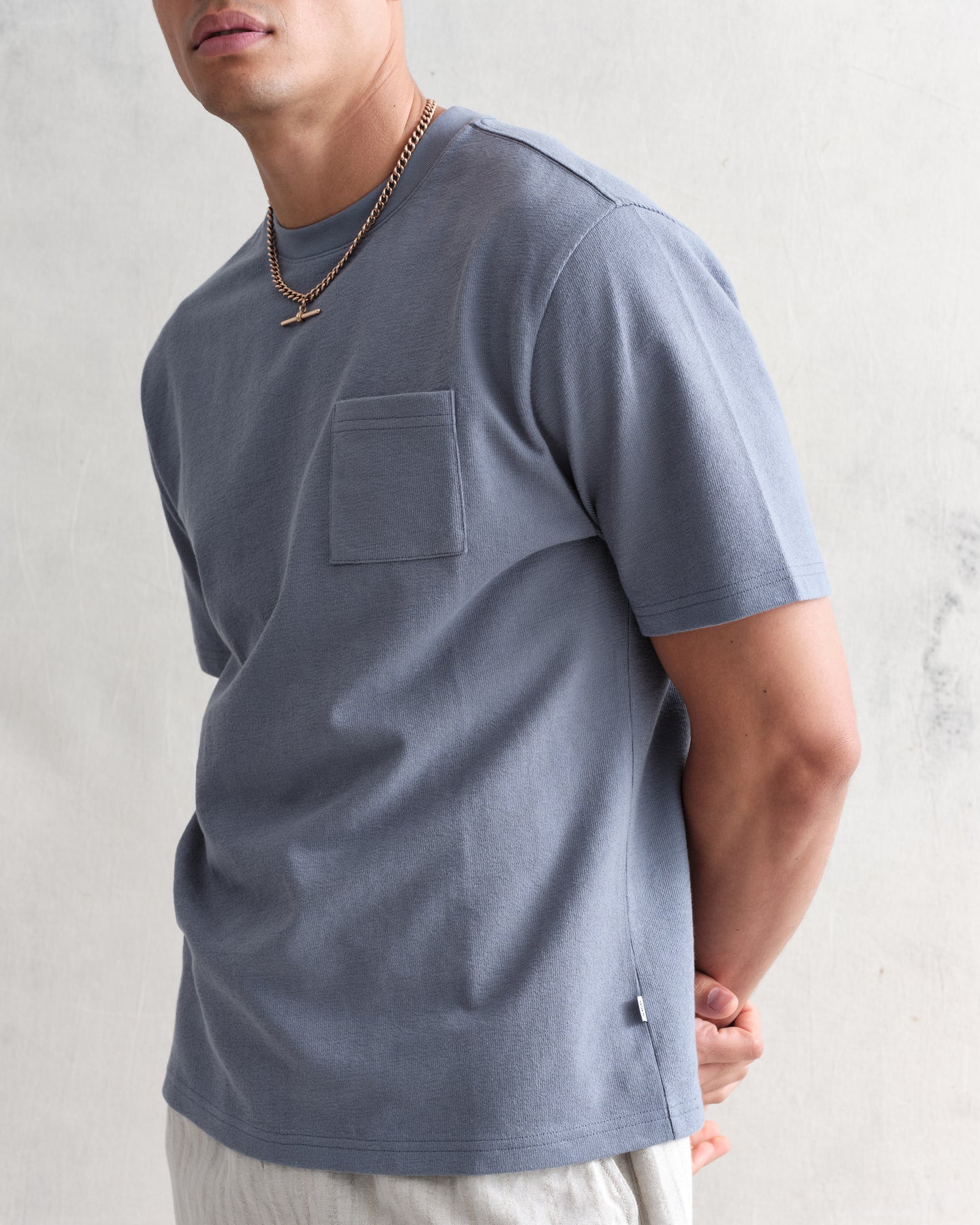 Dean T-Shirt Textured Blue With Pocket