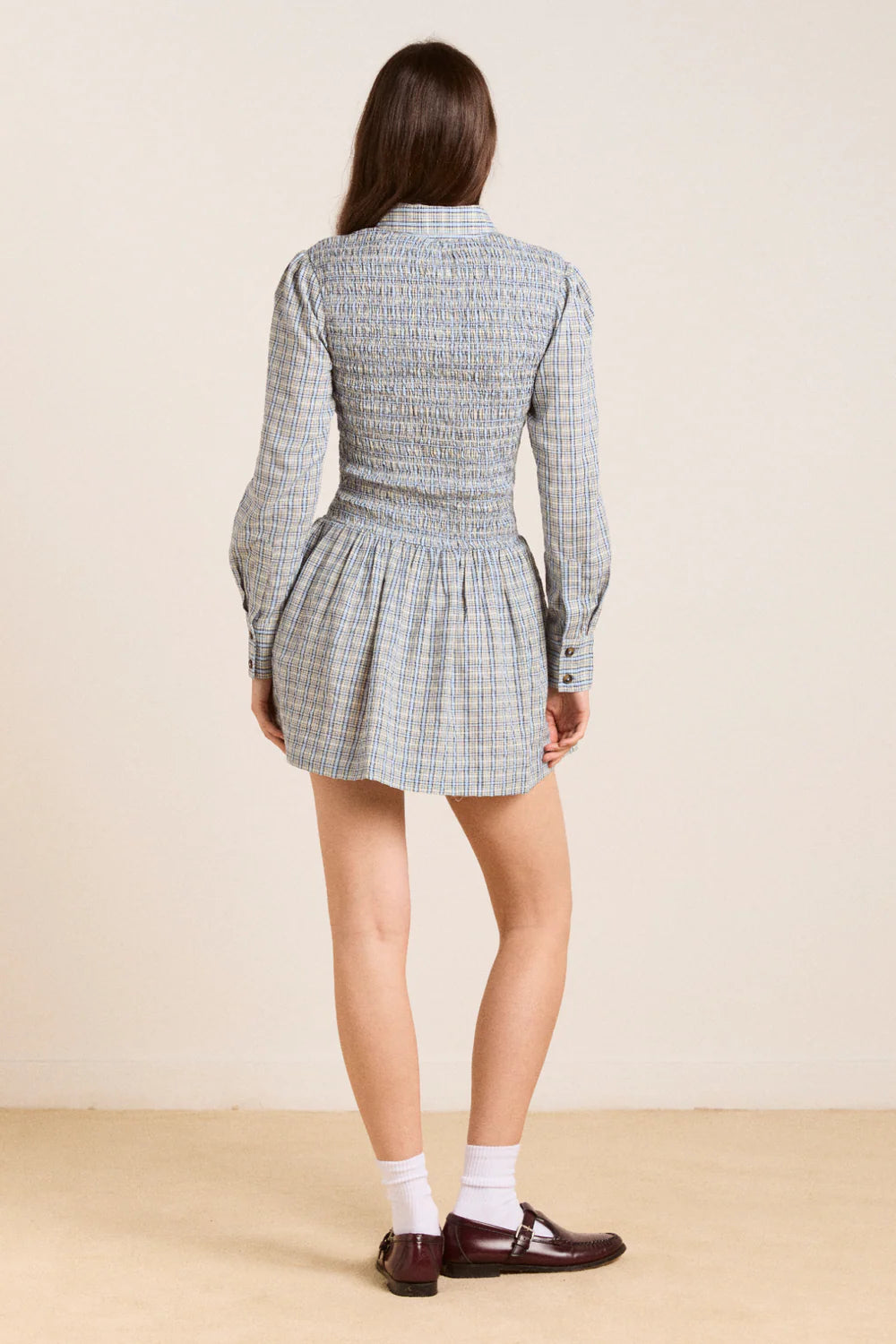 damson madder bora mini dress Bora Smocked Bodice Long Sleeve Organic Cotton Seersucker Minidress (Women)